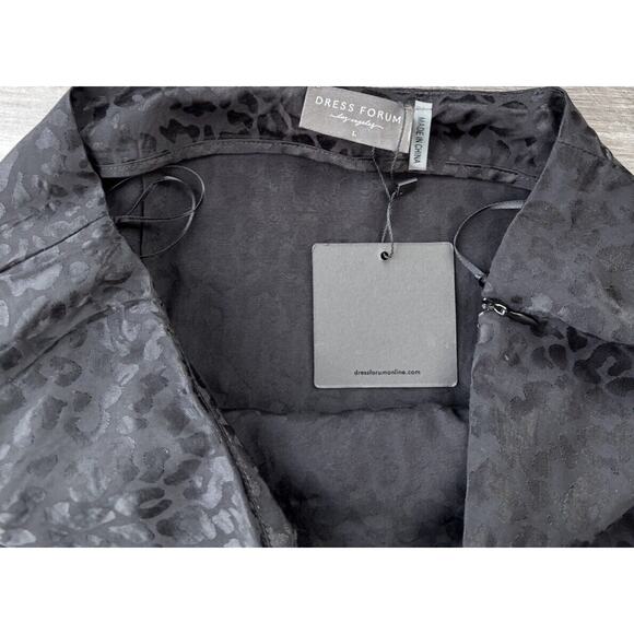 Dress Forum Los Angeles Black Animal Print MIDI Skirt Size L NWT Satin Slit - Picture 3 of 5